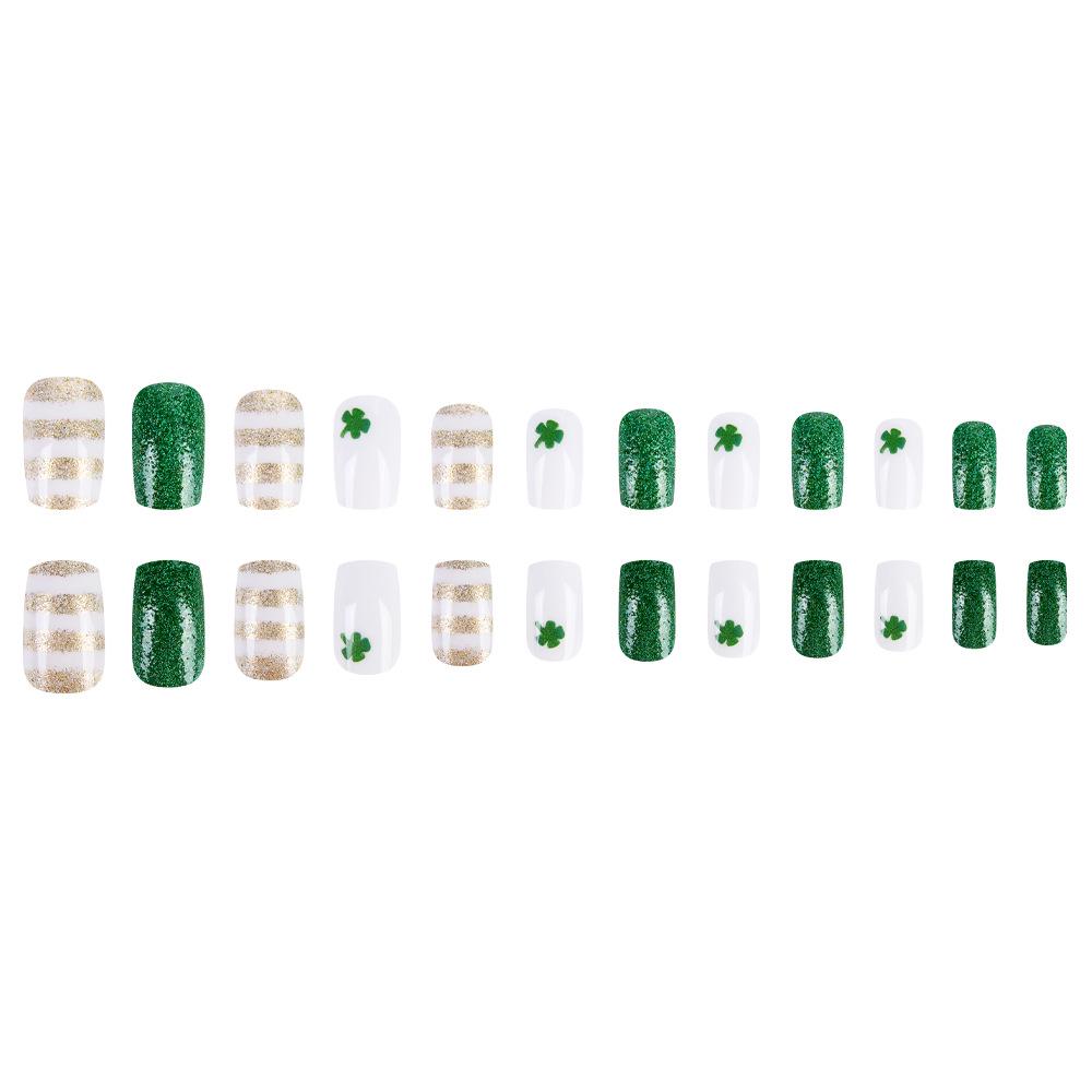 St. Patrick's Day Green & Gold Glam Nails - 24 Detachable Tips