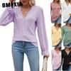 Women's Fashion Casual Solid Color Print Long Sleeve V Neck Blouses & Shirts