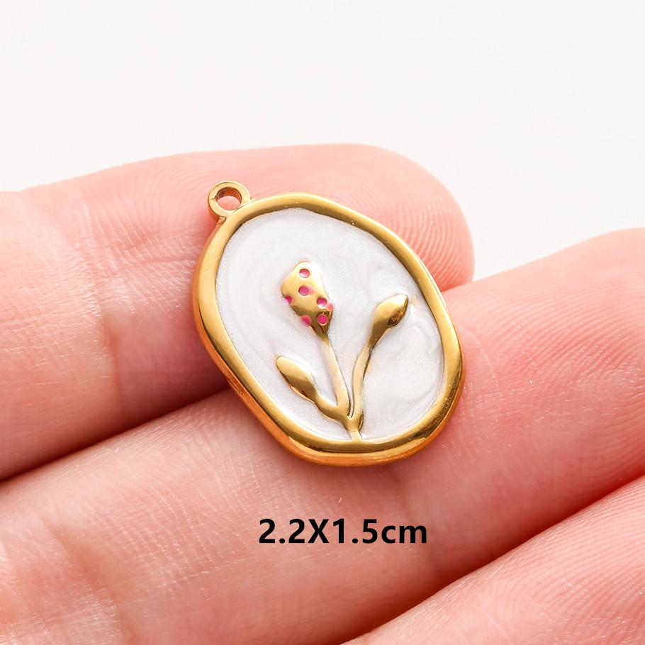 3 pezzi Ciondoli Fiore Eleganti Fatti a Mano a Goccia d'Olio Rosa Blu Acciaio Inossidabile Per Creazione Gioielli Collana Bracciale Portachiavi