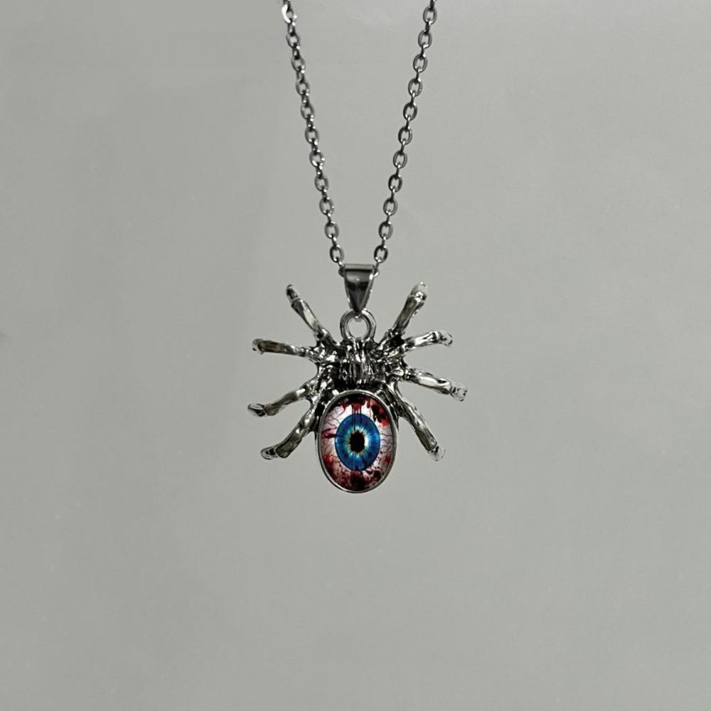 Personality Gothic Spider Colorful Glass Eyeball Pendant Necklace for Women Hallowmas Hip-hop Punk Jewelry Accessories Gifts