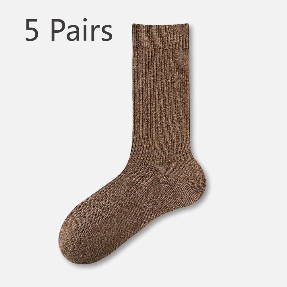 5 Pairs Women's Autumn and Winter Mid-calf Double Needle Vertical Stripes Sweat Absorption Breathable Stacked Long Socks