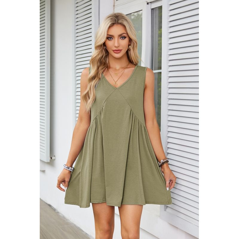 Vneck Sleeveless Solid Color Vest Dressv Neck Sleeveless Pure Color Vest Dress