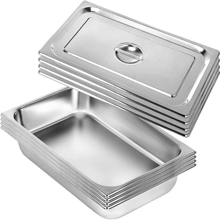 VEVOR Bac INOX Alimentaire Lot De 4 Plats À Four En Acier Inoxydable 13L Épaisseur 0,8mm Bac Poli Rectangulaire Effet Miroir Aliment