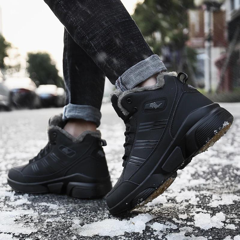 Winter Boots Men lace up high top Keep Warm Plush Non-slip Outdoor Hiking Ankle Boots Waterproof Sneakers Casual Men Shoes