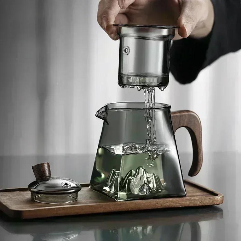 Teapot Glass with Infuser Heated Resistant Container Flower Tea Herbal Pot Mug Clear Kettle Square Filter Glass Tea Pot Teaware
