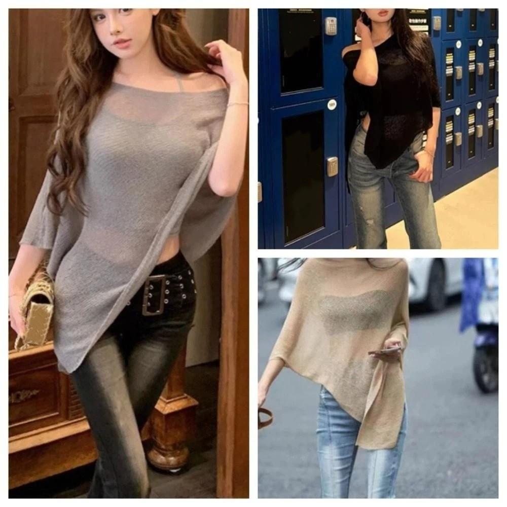 Wrap Women Cloak Mesh Sun Protection Tops Simple Knitted Off Shoulder Shawl Female/Women