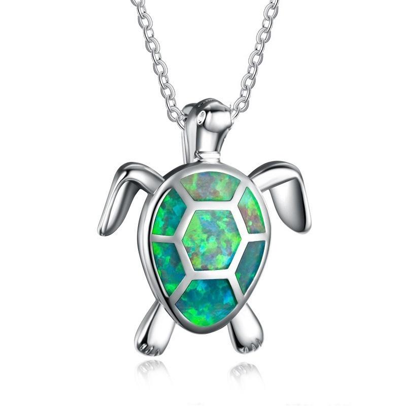 Steel Fun Jewelry Sea Turtle Animal Pendant Female Blue Crystal Wedding Jewelry Charms Necklace For Women Neck Chain Accessories