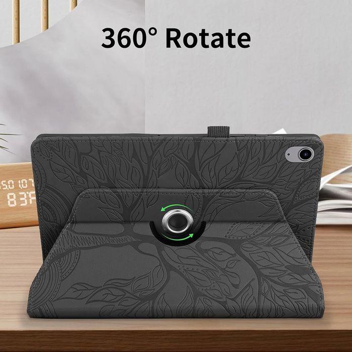 Coque + Verre Trempé pour iPad A16 (11") / iPad 10 2022 (10,9") Rotatif Motif Arbre Effet Cuir Noir