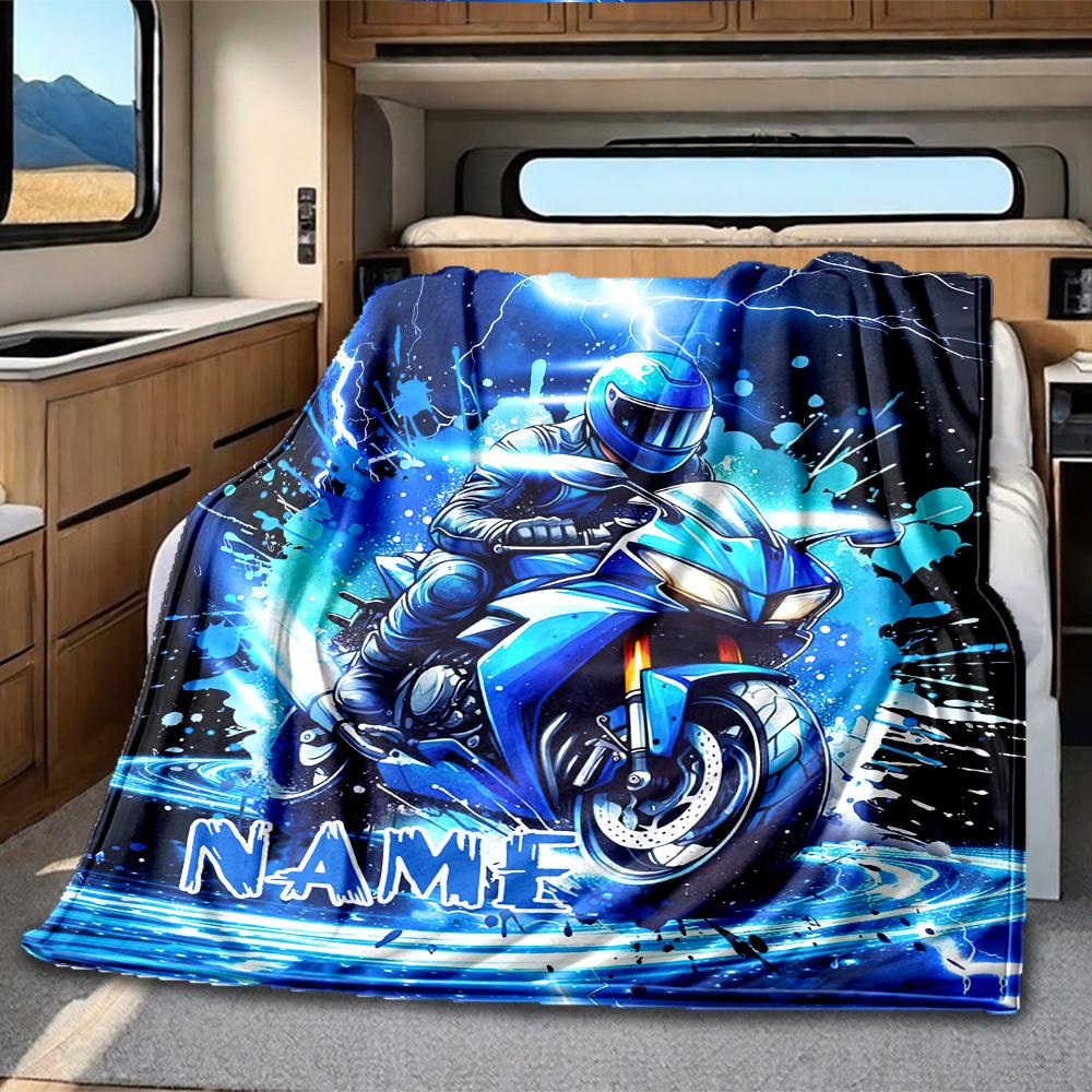 Motorcycle Rider Home Customize Your Name Blankets Comfortable Soft Lightweight Allseason Multipurpose Blanket For Picnics Sofas Offices Beds Living