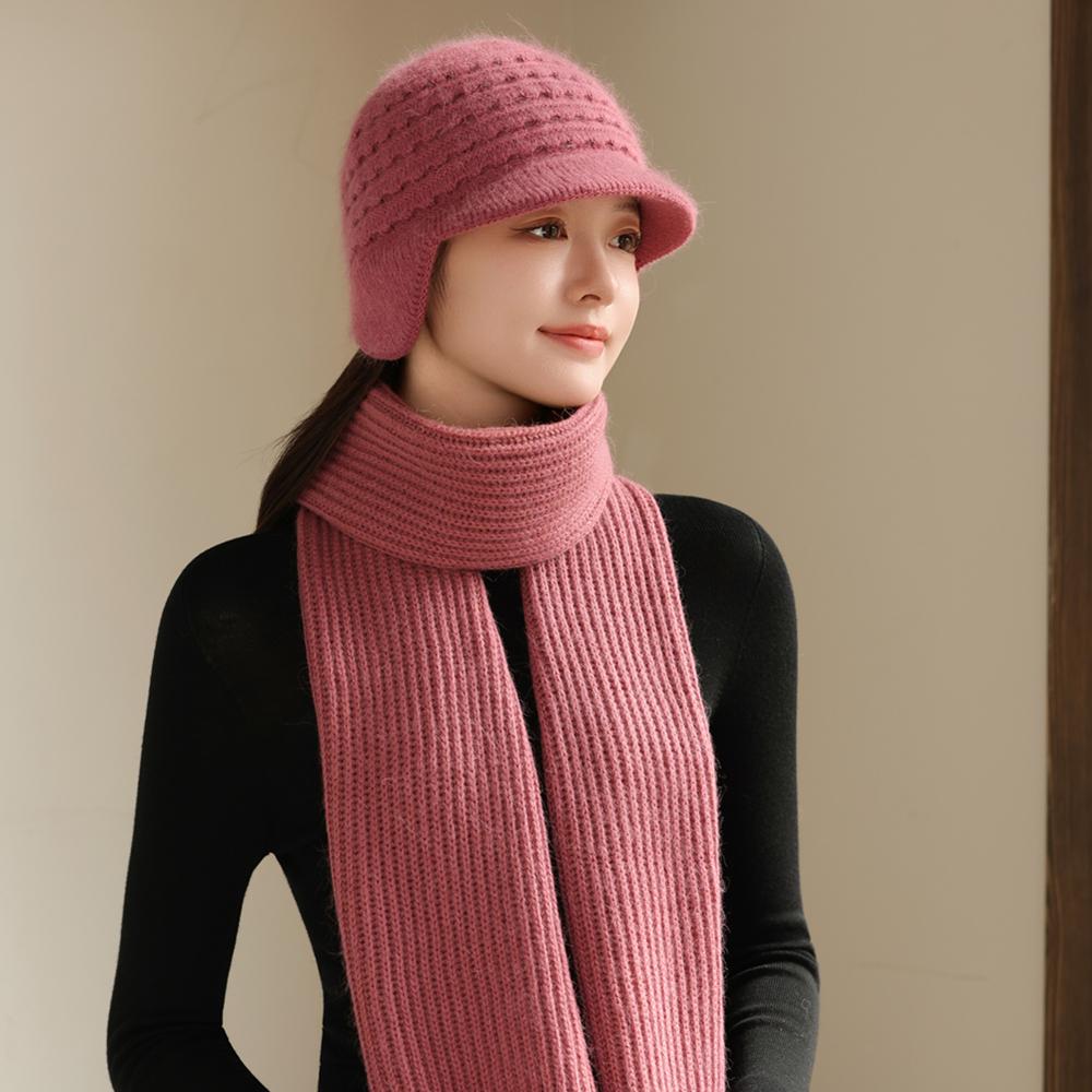 Neuer Stil Damenmode Winter Warmhalten Anzug Weiblich Dandy Mützen für Frauen Lässige Kaninchenfellmischung Strickmütze Wintermütze Set