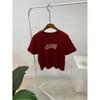 C S In The Room Semi Crop VelveT leTTerIng ShorT Sleeve T ShirT 4Color