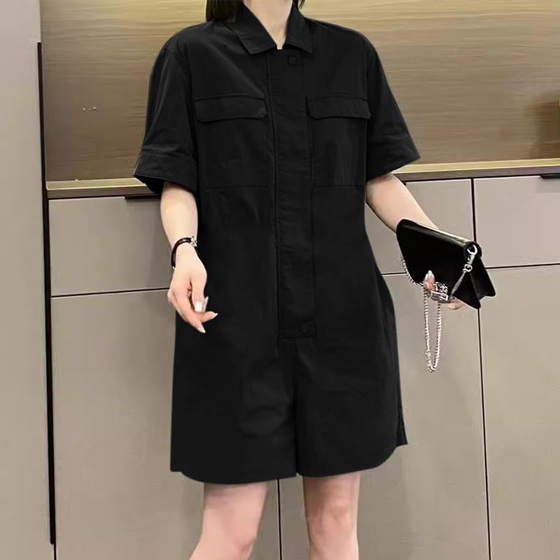 

ZANZEA Женские повседневные ромперы-комбинезоны с отложным воротником и короткими рукавами M чёрный