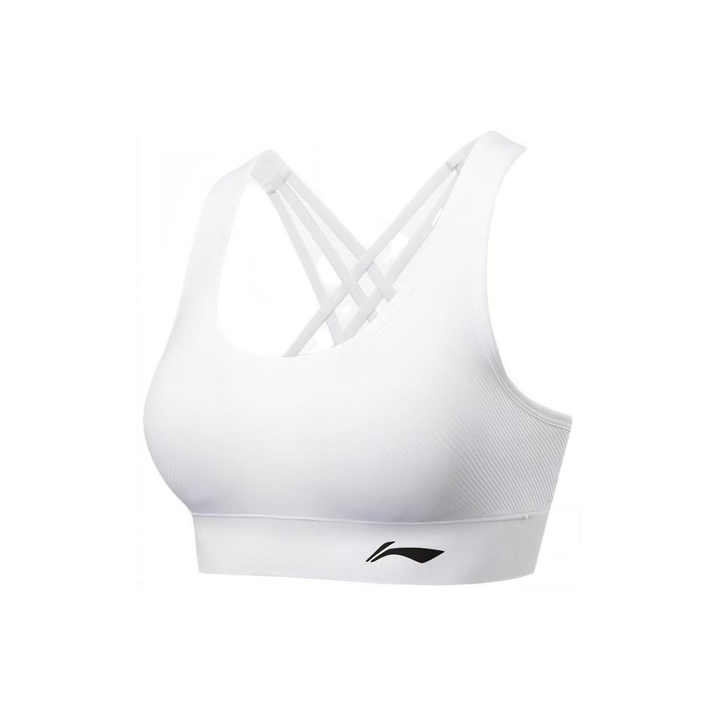 Li Ning Logo Print Supportive Fitness Bra Women Bras White YUBT012-1