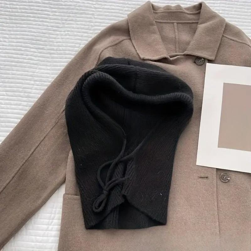 Căciulă Balakla la modă, în stil franțuzesc, pentru fete, Căciulă tricotată drăguță, în culoare uni, Guler, Hanorac dintr-o singură piesă, Căciulă călduroasă, Iarnă