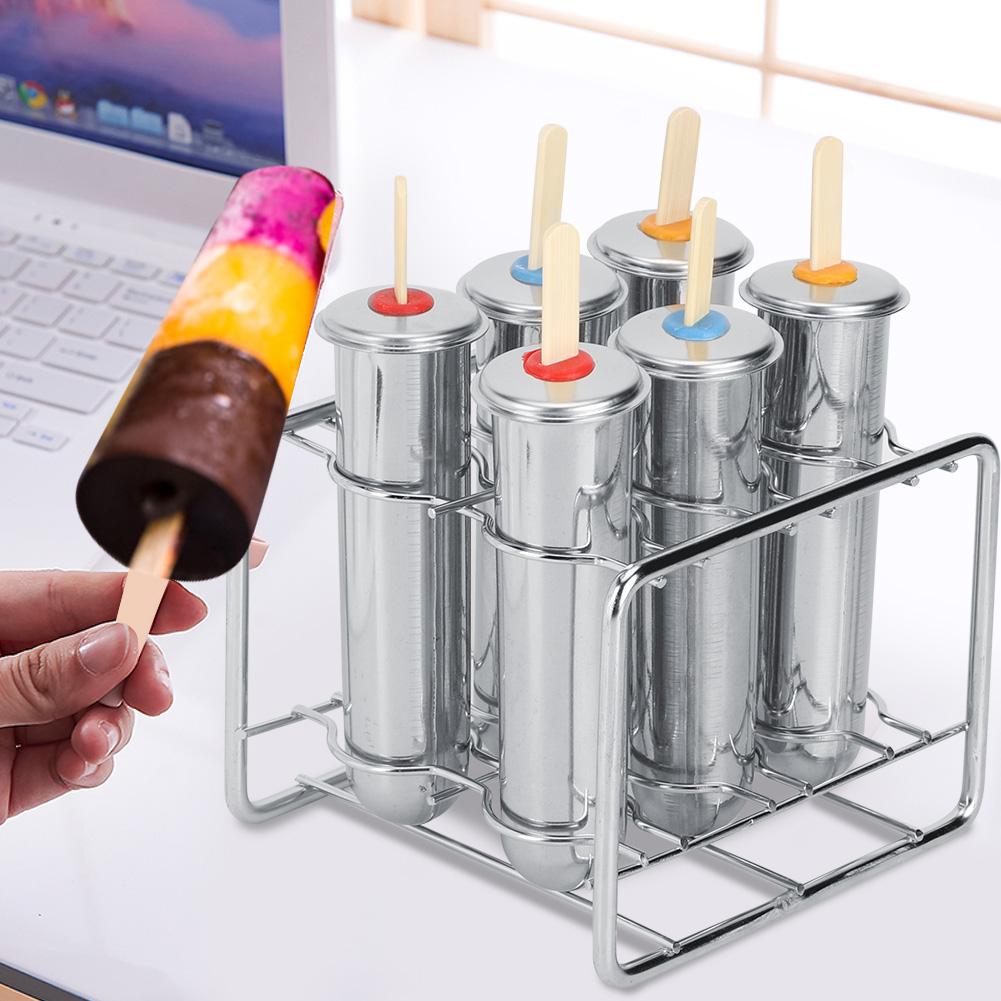 

6PCS 304 Stainless Steel Round Head Round Cup Ice Cream Mold Popsicle Mold Double Groove
