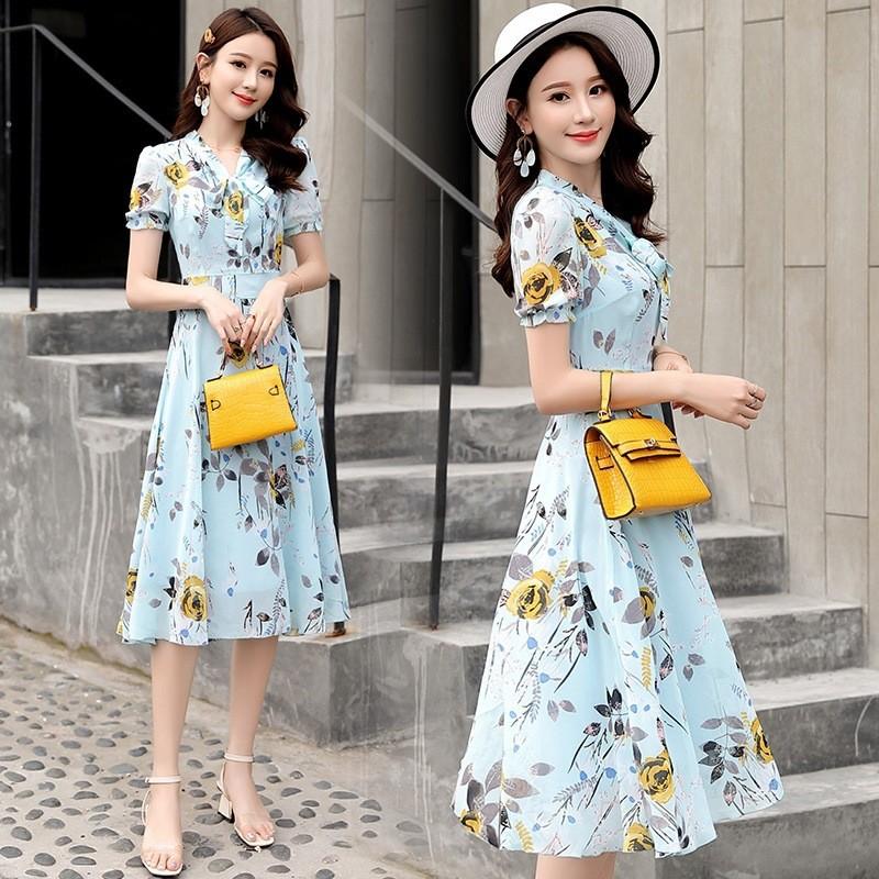 Fairy Summer Floral Print High Waist A Line Dress For Women
