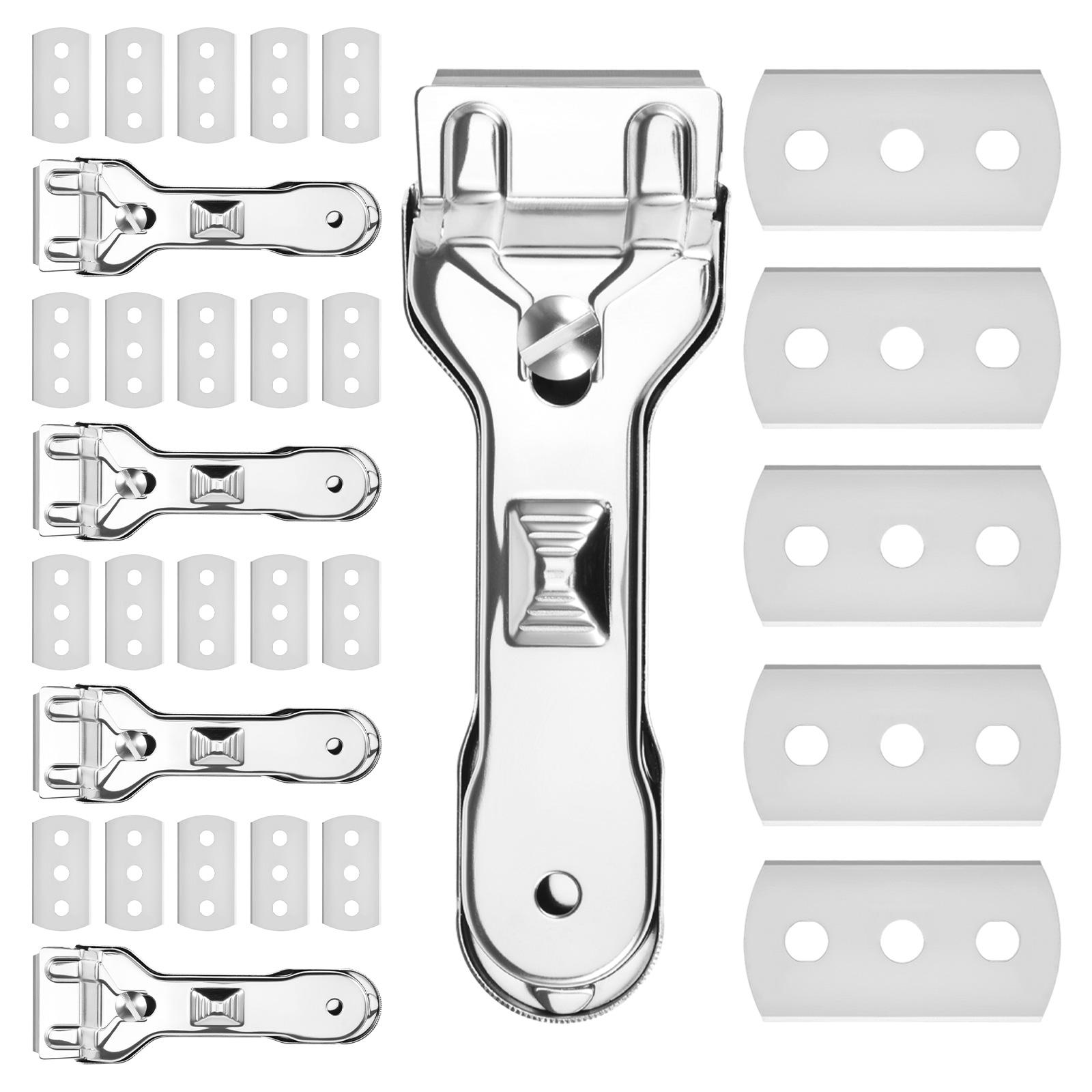 5Pcs Multifunction Cleaner Hob Scraper Remover Carbon Steel Ceramic Hob Scraper with Replacement Blade Glass Scraper for Kitchen