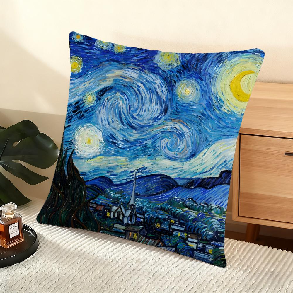 Poszewka na poduszkę Jedwabista Krótka Pluszowa Domowa Poszewka na Poduszkę Sofy - Niewidoczny Zamek Dekoracja Domu Dzieła Van Gogha