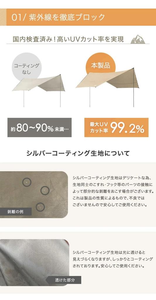 ENDLESS-BASS Hexatarp, 4.3m, with 2 Tarp Poles, Water-Resistant, for Outdoor Camping, 74100023 (77619)