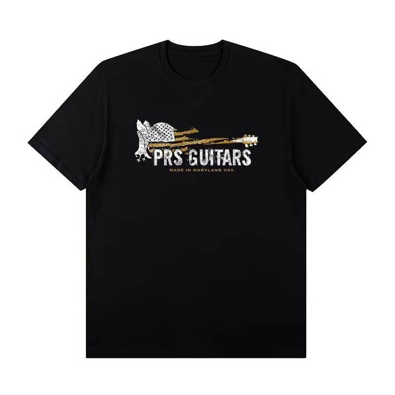 2025 PRS E-Gitarre Peripheres Muster Rundhals Rock Kurzärmeliges Baumwoll-Band Leadsänger Gitarrist Übungs-T-Shirt 4XL gray