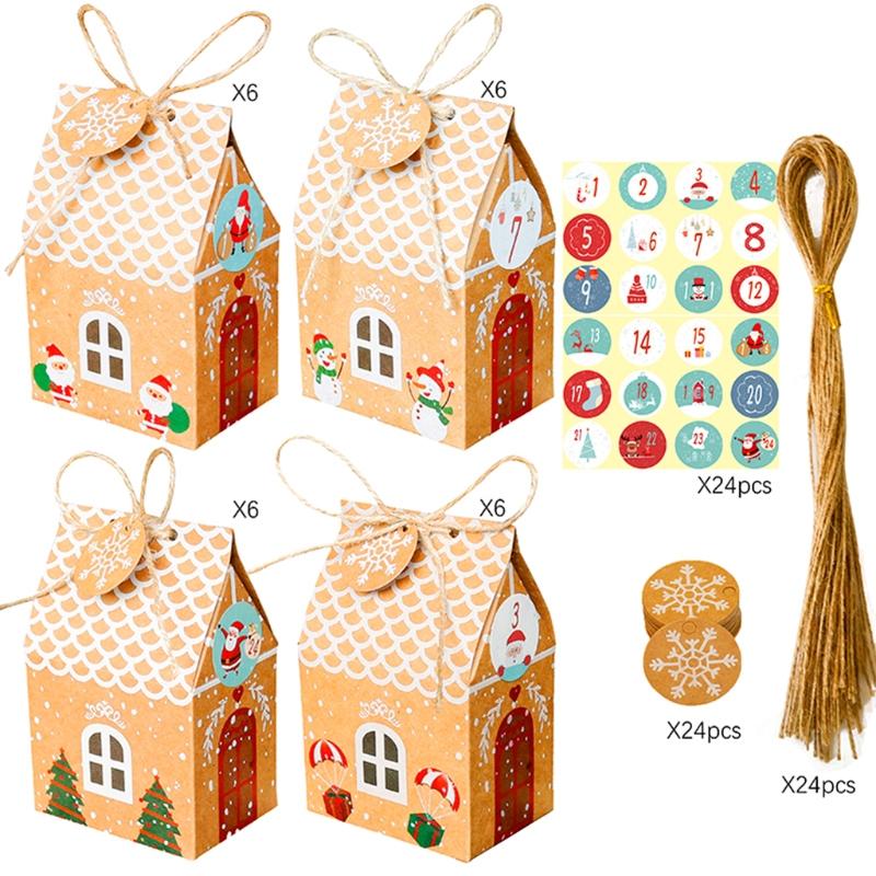 DIY Christmas Advent Calendar Box 24 Sets Xmas House Kraft Paper  Bag for Kids Adult Countdown To Christmas Gift Package