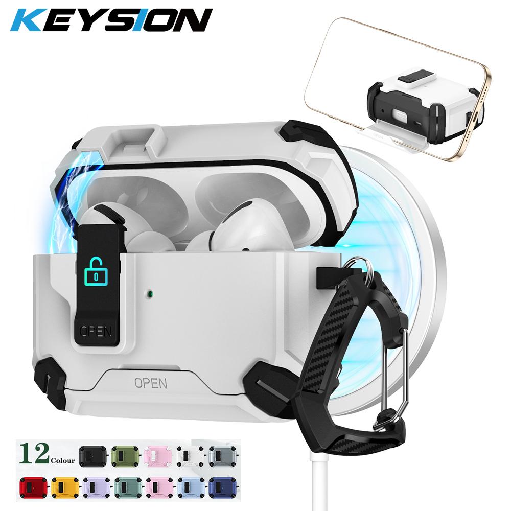 KEYSION Magnetic Automatic Switch Earphone Case for Airpods Pro 3 Pro 2 Shockproof Phone Stand Headphone Cover for AirPods 4 3 2 1