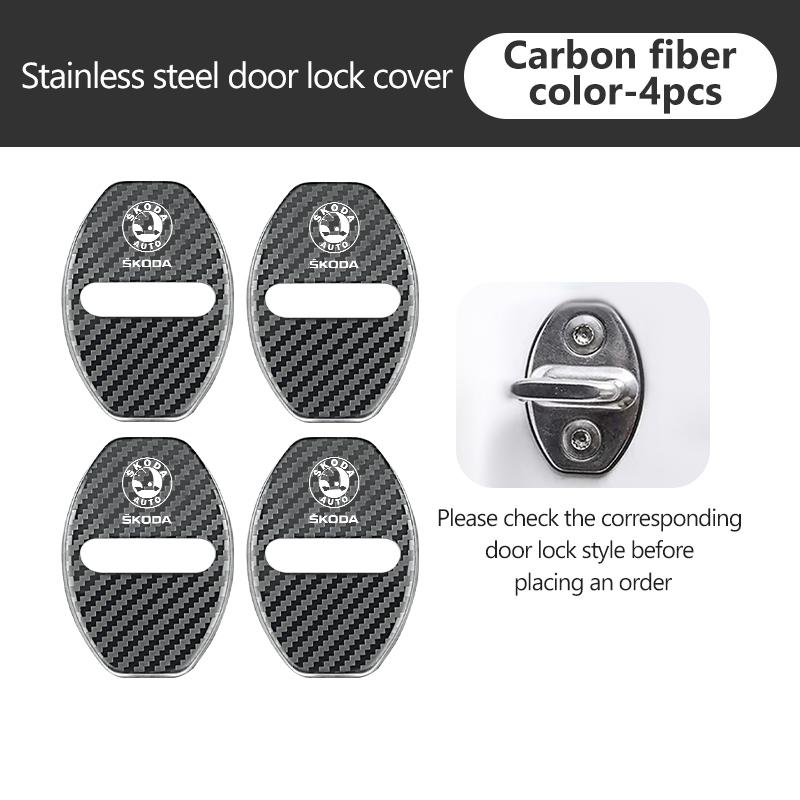 AAABR1 For Skoda 4Pcs Car Door Lock Covers Auto Decorative Accessories Kodiaq Fabia Kamiq Karoq Octavia 2 3 Rapid Scala