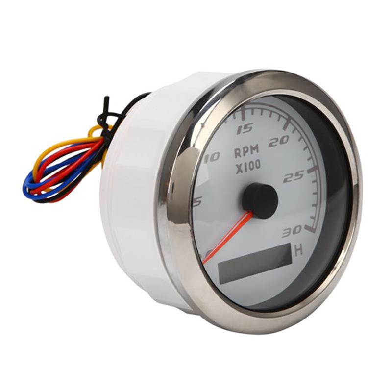 Marine 85Mm Tachometer Speedometer LCD Hour Meter 0-3000 RPM 12V/24V Red Backlight Odometer