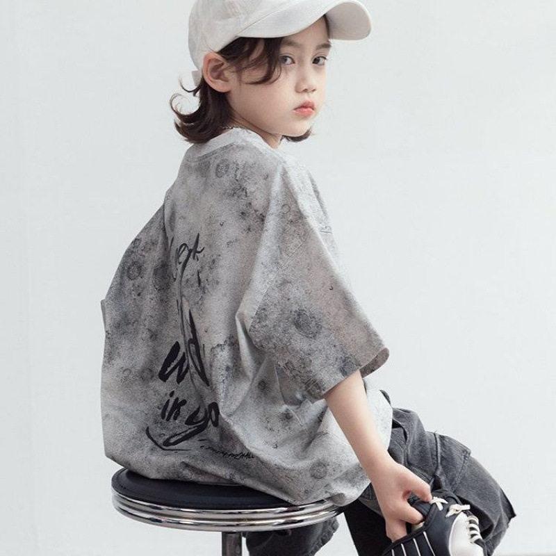 Kids Summer Thin Tie Dye Short Sleeve T Shirt Fashionable Round Neck Top For Older Children 120