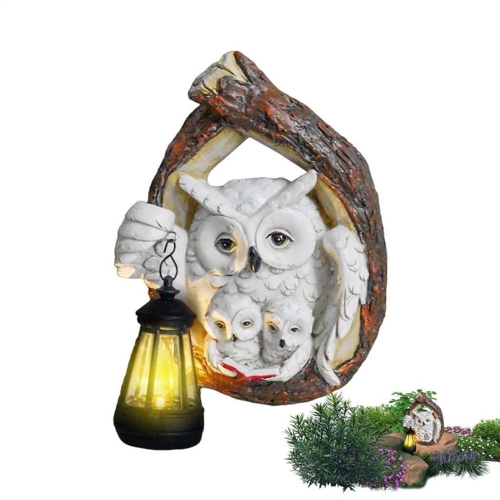 Outdoor Owl Solar Lights Resin Owl Decorative Figurine Ornament Wall Mounted Waterproof Yard LED Lights Garden Courtyard Decor