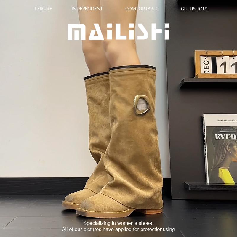 Boots Women's 2025 New Leather Boots Thick Heel High Boots Retro Versatile Pant Tube Boots Skinny Western Boots