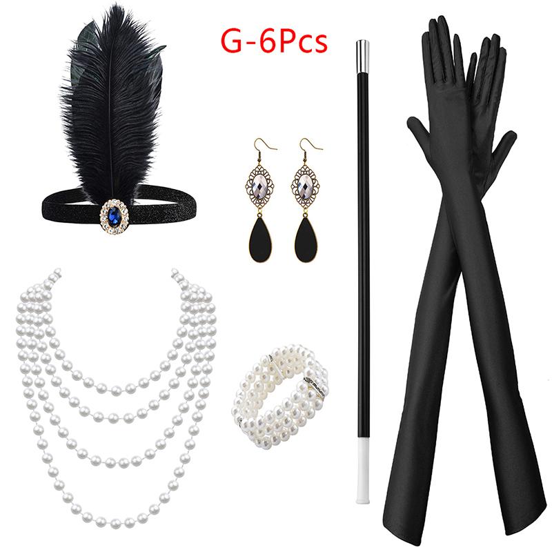 1 Set Costum Cosplay Flapper anii 1920 Bandă de Pene Colier de Perle Mănuși Lungi Accesorii Mascaradă Gatsby