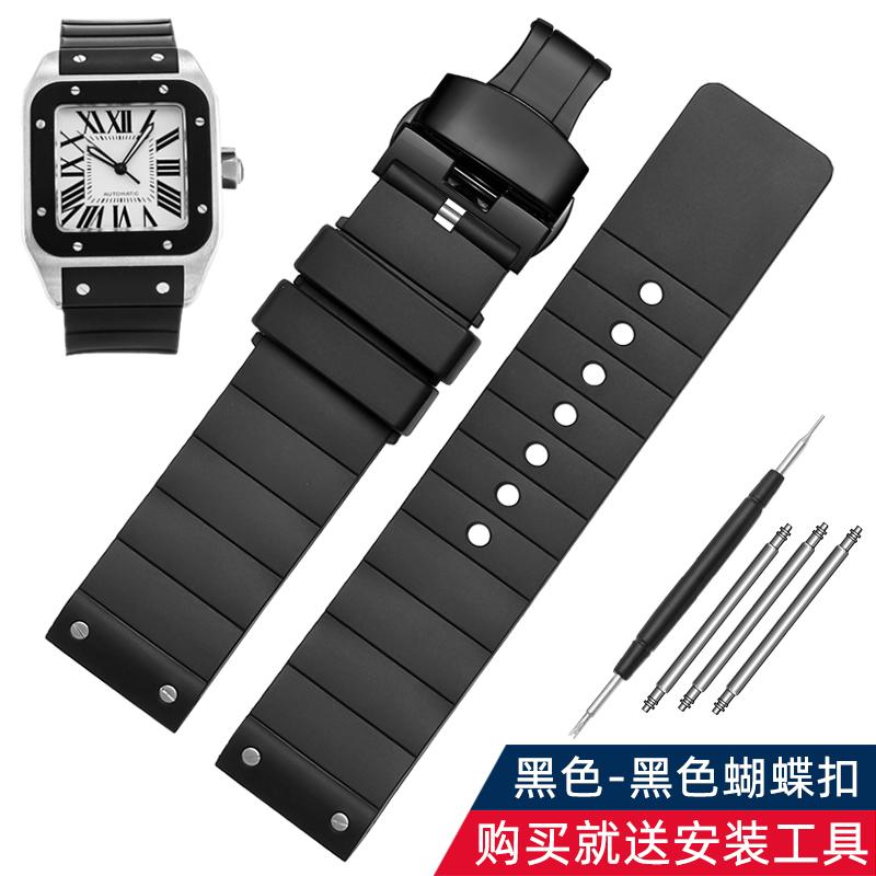 For Cartier Santos 100 Rubber Watch Band Black Rivet Silicone Strap 20mm 23mm Watch Band Men Women Brown Blue Soft Bracelet