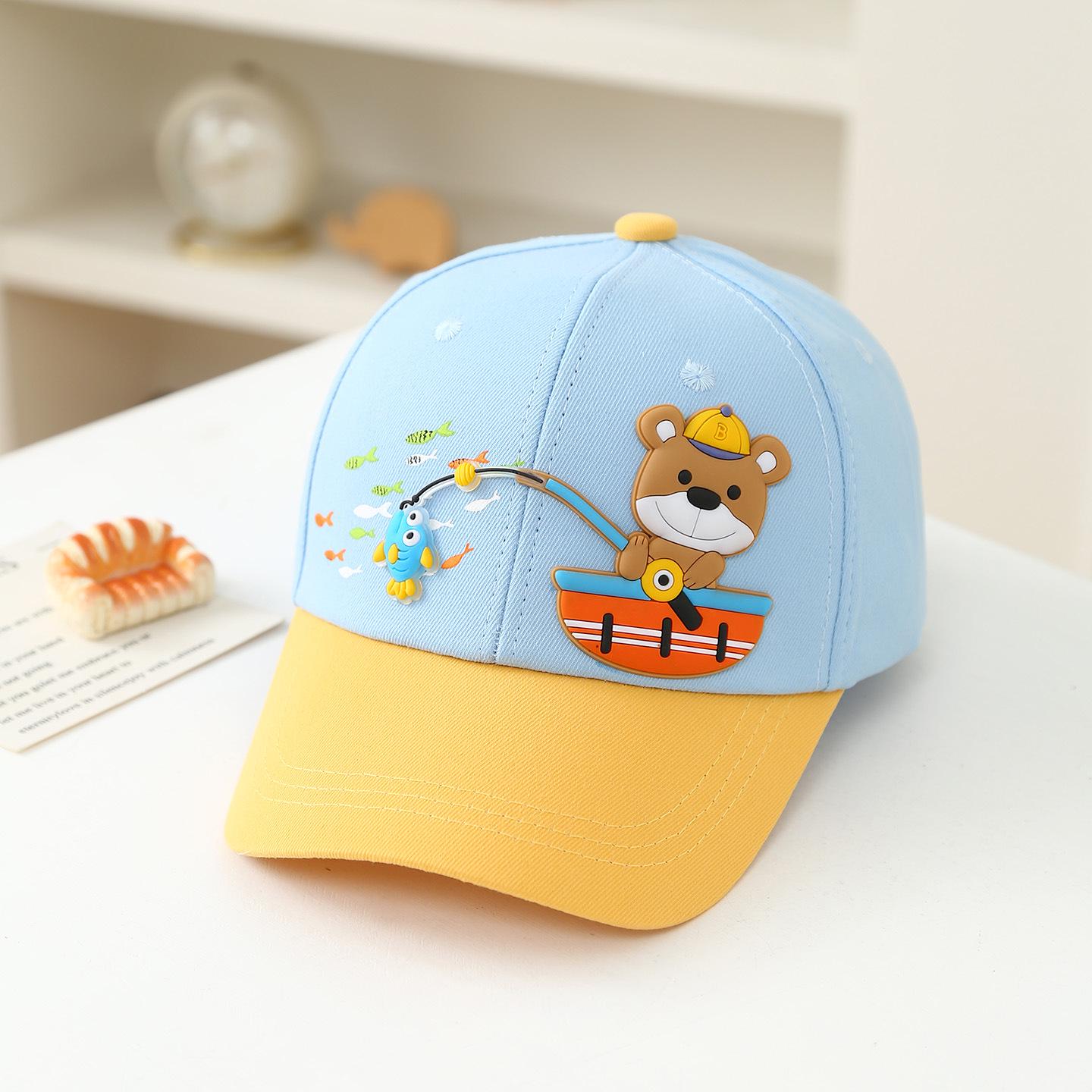 

Adorable Bear Fishing Duckbill Hat for Babies, Spring/Summer Cotton Sun Protection Cap One Size небесно-голубой
