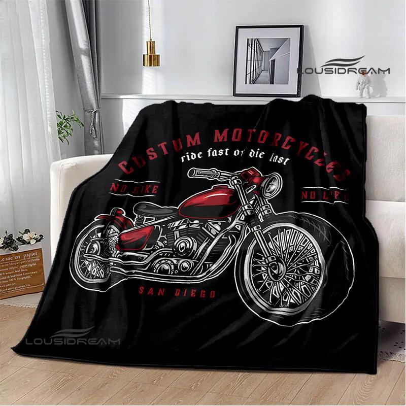 Motorcycle Retro Printing Blanket Flange Warm Soft and Comfortable Picnic Blanket Bed Linings Birthday Gift
