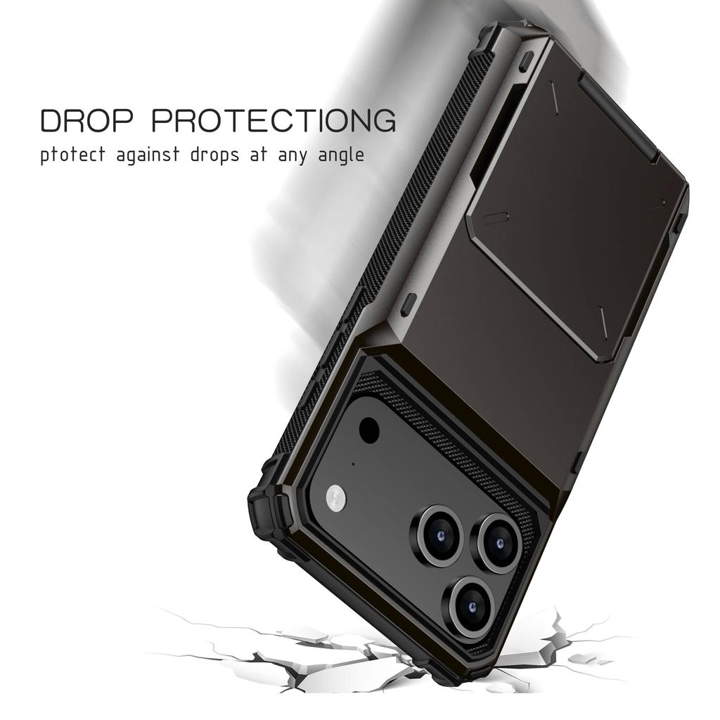 For iPhone 18 Pro Max 17 16 15 14 Air Wallet Case Card Slot Holder, Slide Armor, Shockproof Protective Cover with Kickstand Case