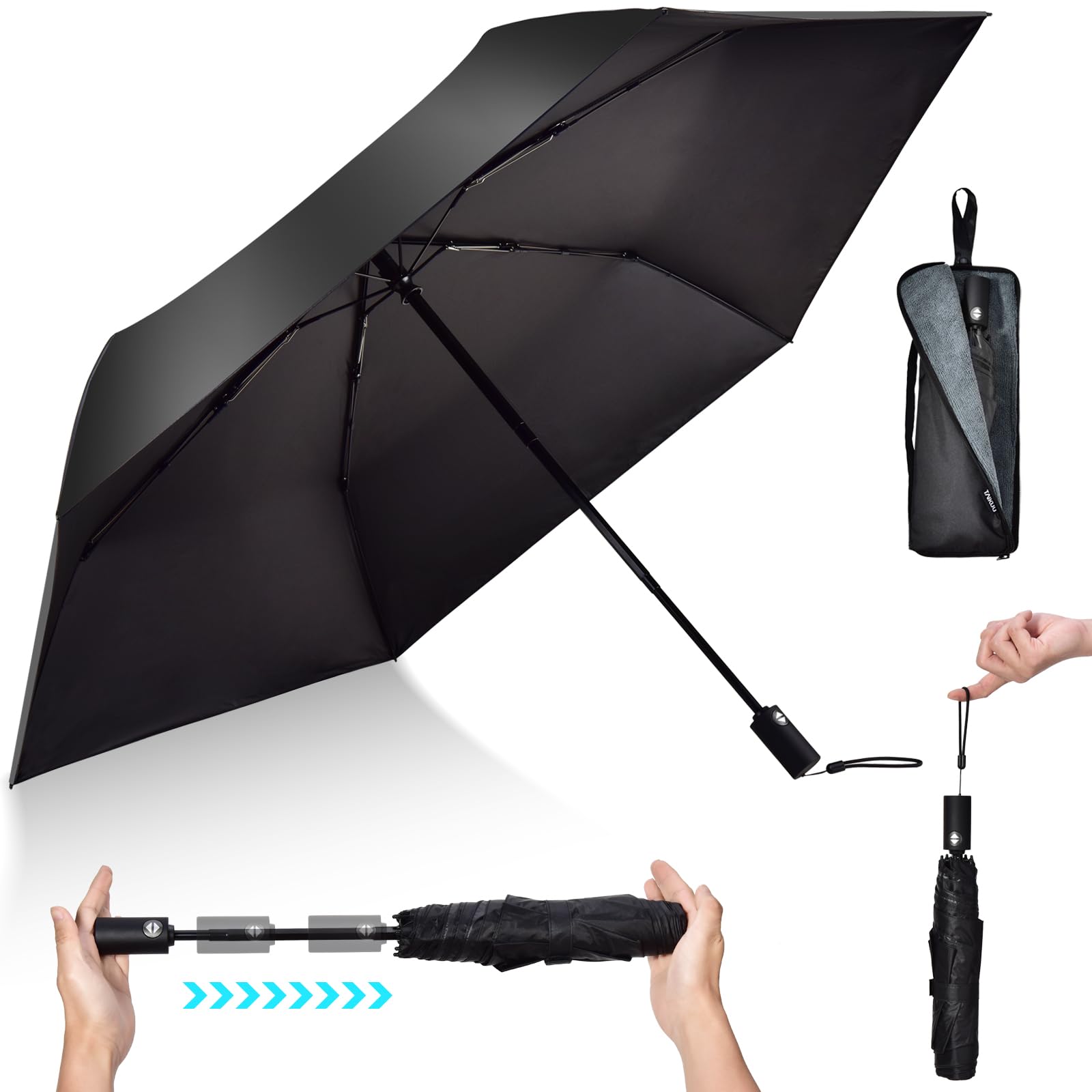 

TAIKUU Складной Автоматический Подходит для Солнца и Сильного Ветра Ручной Супер Включает Чехол для Зонта Подходит для Солнца и Мужской Зонт, Легкий, Большой,