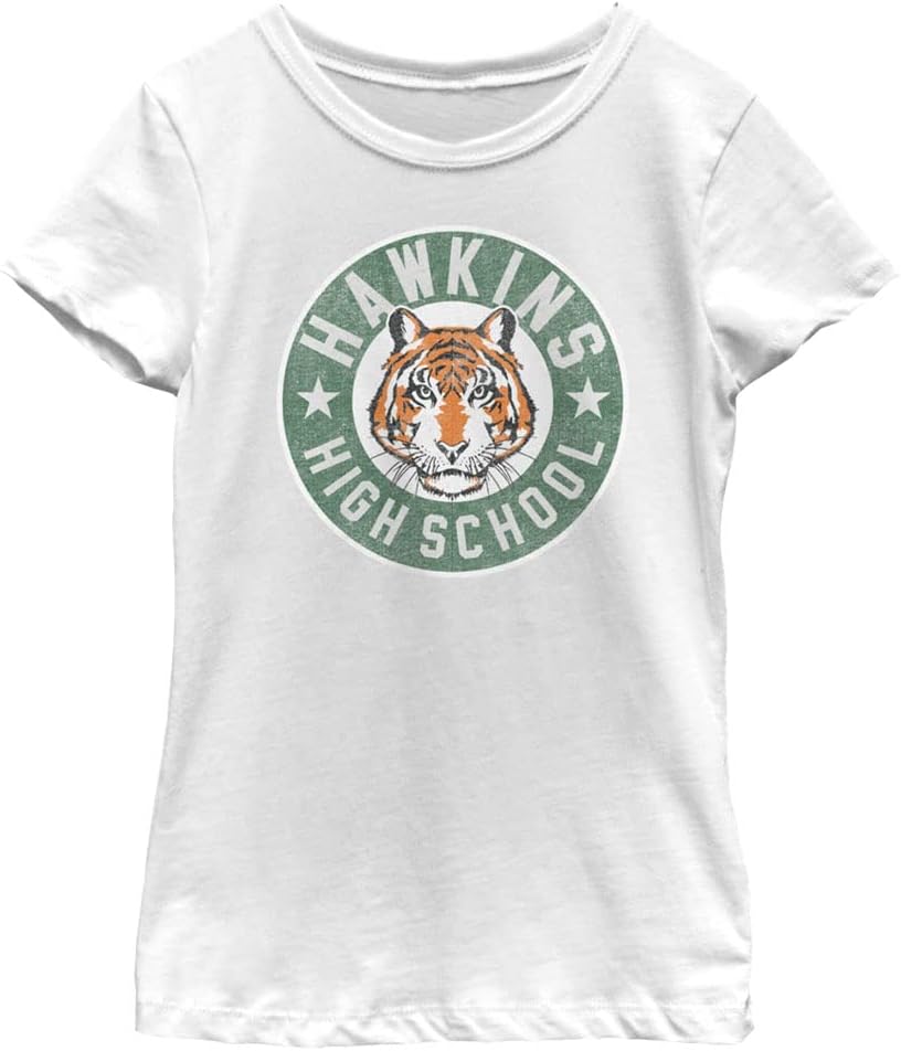 Netflix Stranger Things Hawkins High Tiger Emblem Girls Short Sleeve Tee Shirt 2XL