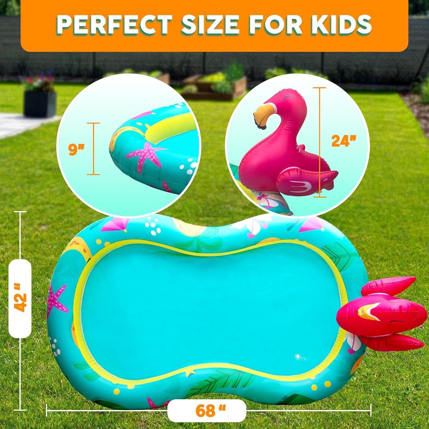 

Надувной детский бассейн «Фламинго» — летний детский бассейн для отдыха на открытом воздухе с игрушками-брызгом для игр в воде на заднем дворе зелёный/розовый