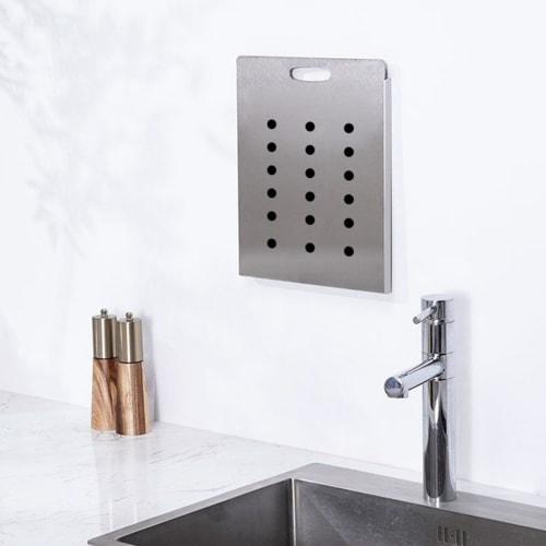 Expandable Over-the-Sink Cutting Board, Stainless Steel, Dish Drainer Rack, Kitchen Board, Tabletop Cutting Board, Dish Drainer with Drain Holes, Larg