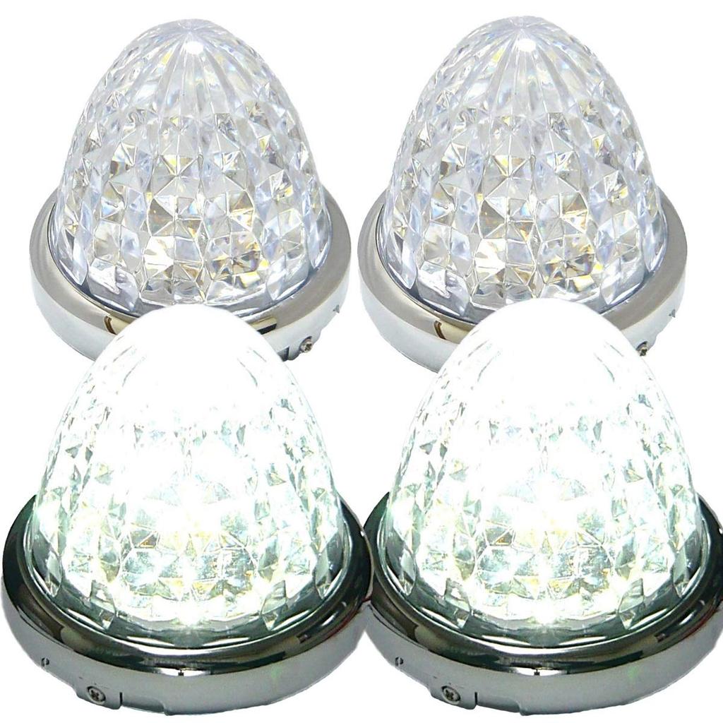 Customize 24V Truck LED Side Marker Lamps with Crystal 16 Universal Set of 8-Sided Cutouts, LEDs, Fit, 4, Blue/Yellow/Red/White (White)