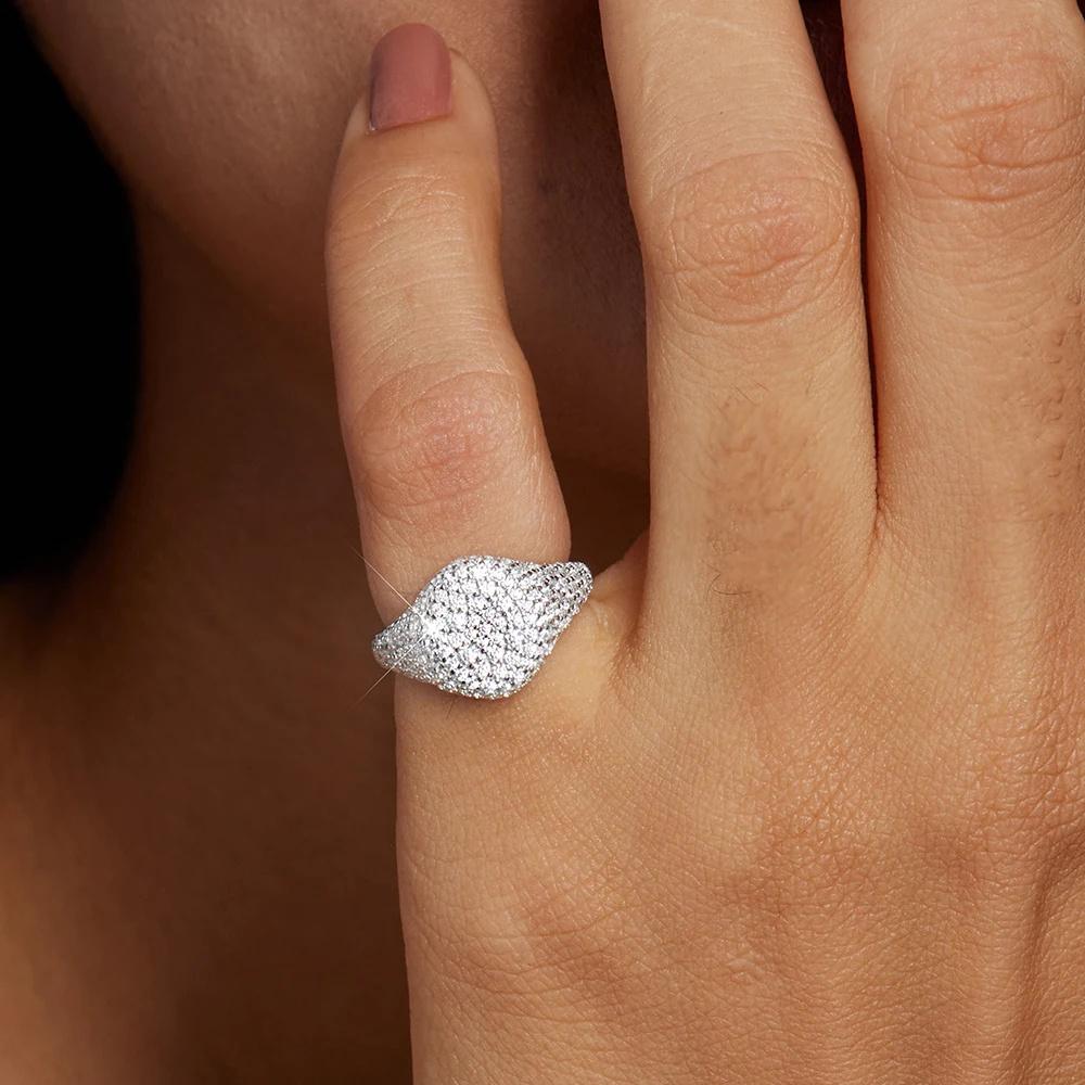 Hip Hop Stil 925 Plattierter Ring für Damen - Voll Zirkonia Diamant, Exquisiter Schmuck | Modisches Jubiläumsgeschenk