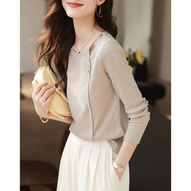 Women S Long Sleeve Cotton Cutout T Shirt Casual Slim Fit Versatile