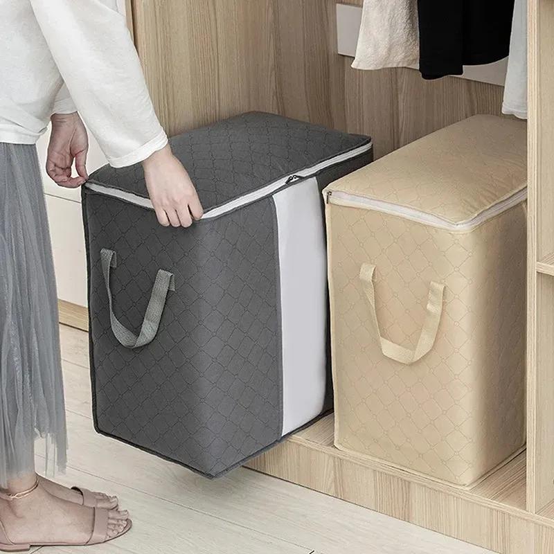 NEW Foldable Storage Box Portable Clothes Organizer Tidy Pouch Suitcase Non-woven Home Storage Box Quilt Storage Container Bag Box