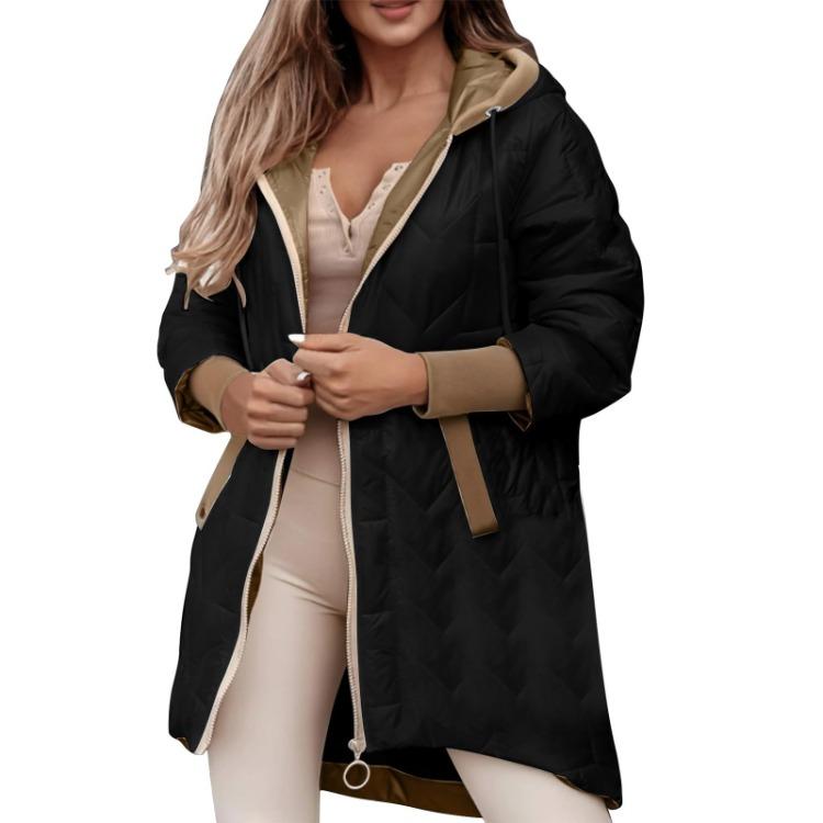 Winter Warm Hooded Coat Women Long Sleeve Solid Color Zipper Loose Fashion