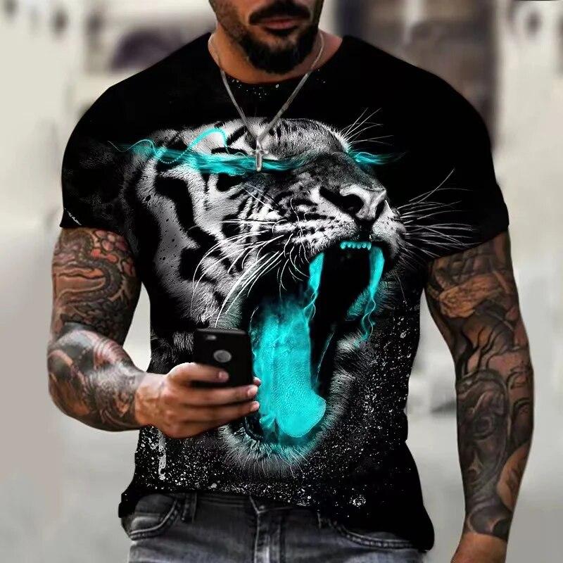 Löwe, Tiger und Wolf 3D-Druck Harajuku Animal Tops Retro Herren Sommer Kurzarm T-Shirt Urlaub Casual