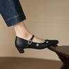 Krazing Pot Microfiber Square Toe Thick Med Heels Spring Summer Shoes Big Size 43 Flowers Decoration Women Office Lady Pumps