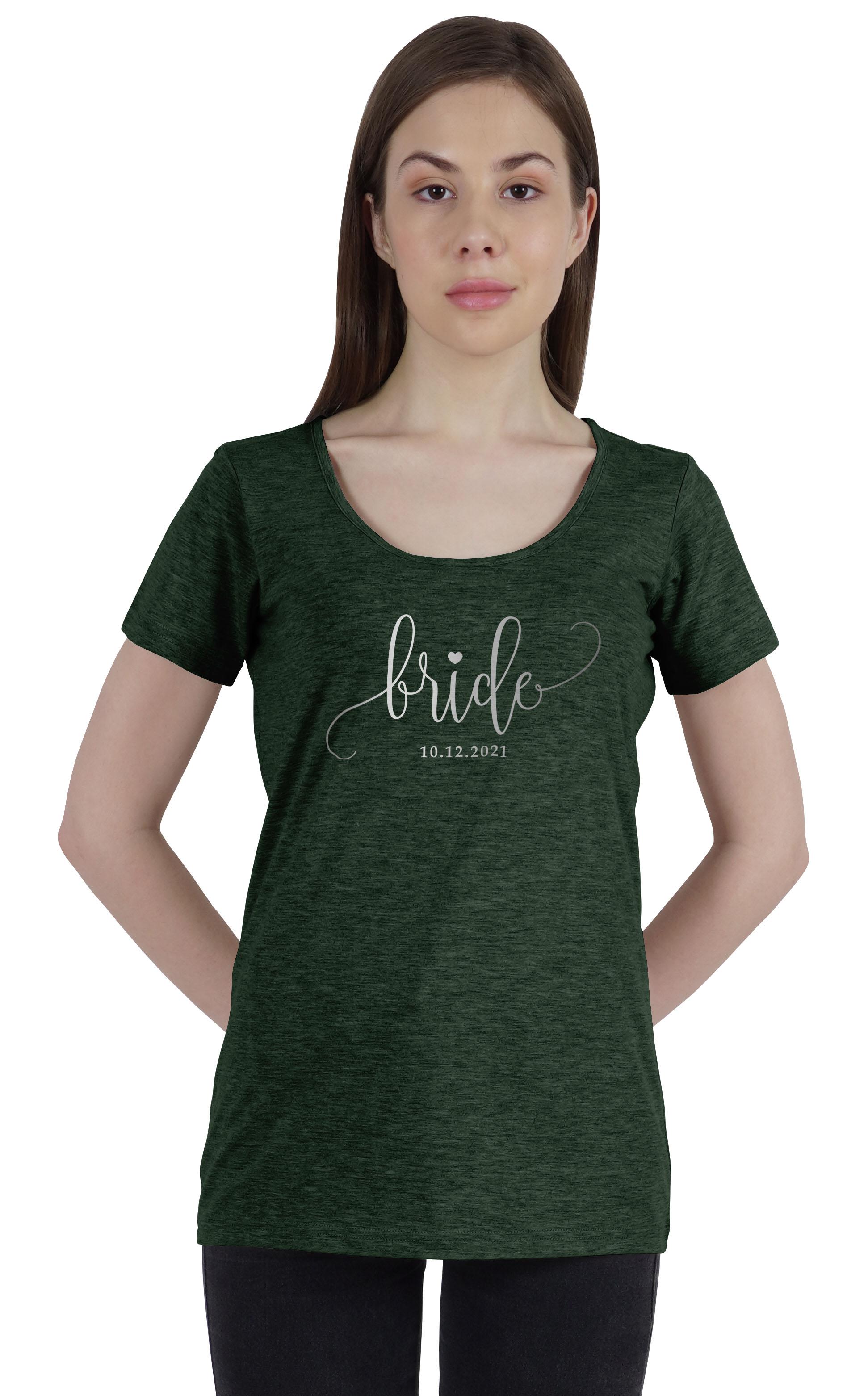 

Inkdotpot Personalized Womens Tshirt Top Bride Wedding Announcement Shirt-1N S зелений