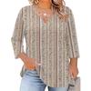 Blusa Floral Feminina Plus Size com Manga Três Quartos, Blusa Casual, Túnica de Corte Amplo para Primavera Verão, Uso Diário, Trabalho e Saídas