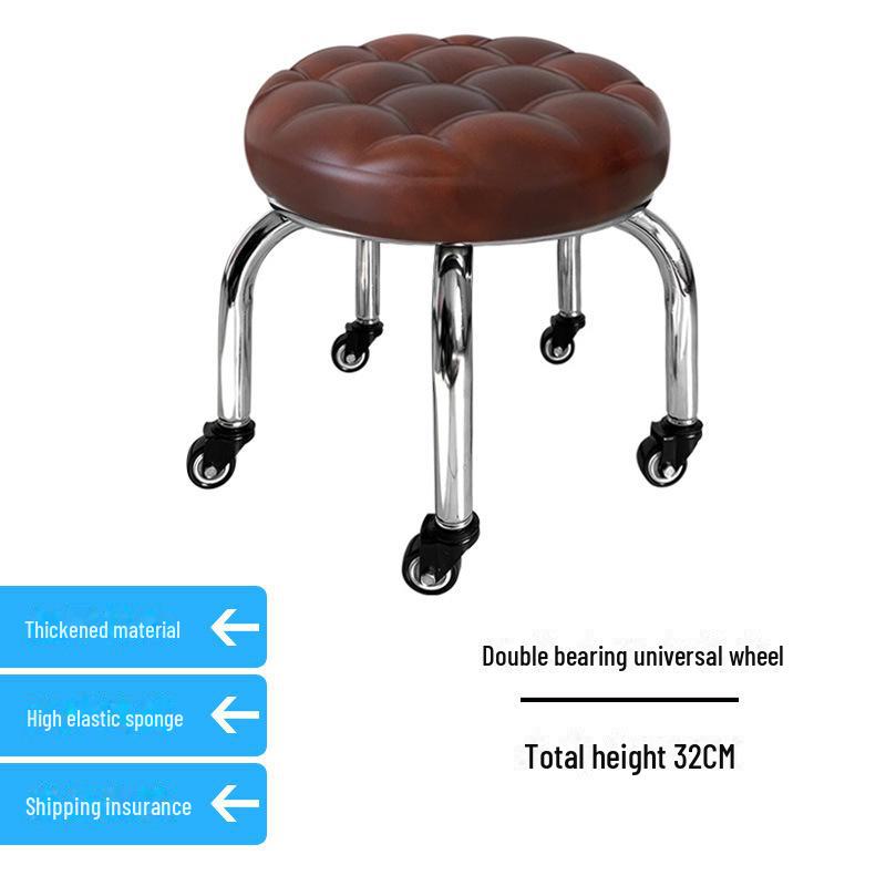Silent Mobile Beauty Stool with Universal Wheels - Multifunctional, Low-Profile, Round Design for Home or Studio Use.